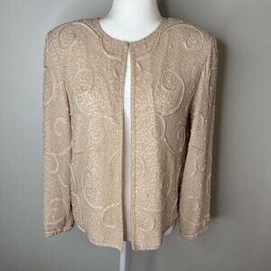 Adrianna Papell Occasions‎ Sequin Beaded Embellished Tan Cream Silk Jacket 10